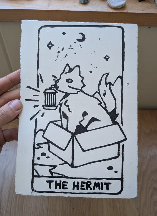 The Hermit Tarot Lino-Print